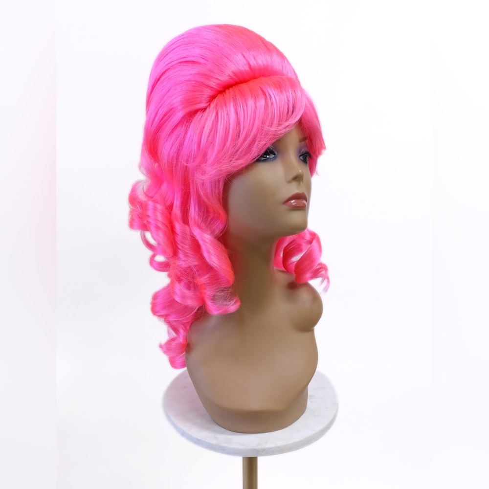 Pink retro 60s beehive wig